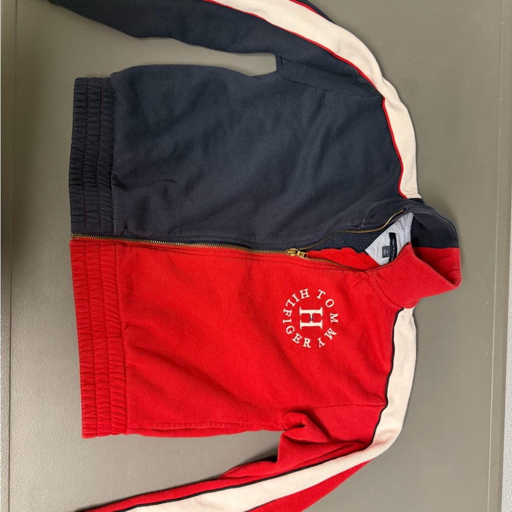 Tommy Hilfiger Red, Navy & White Colorblock Half-Zip Pullover
